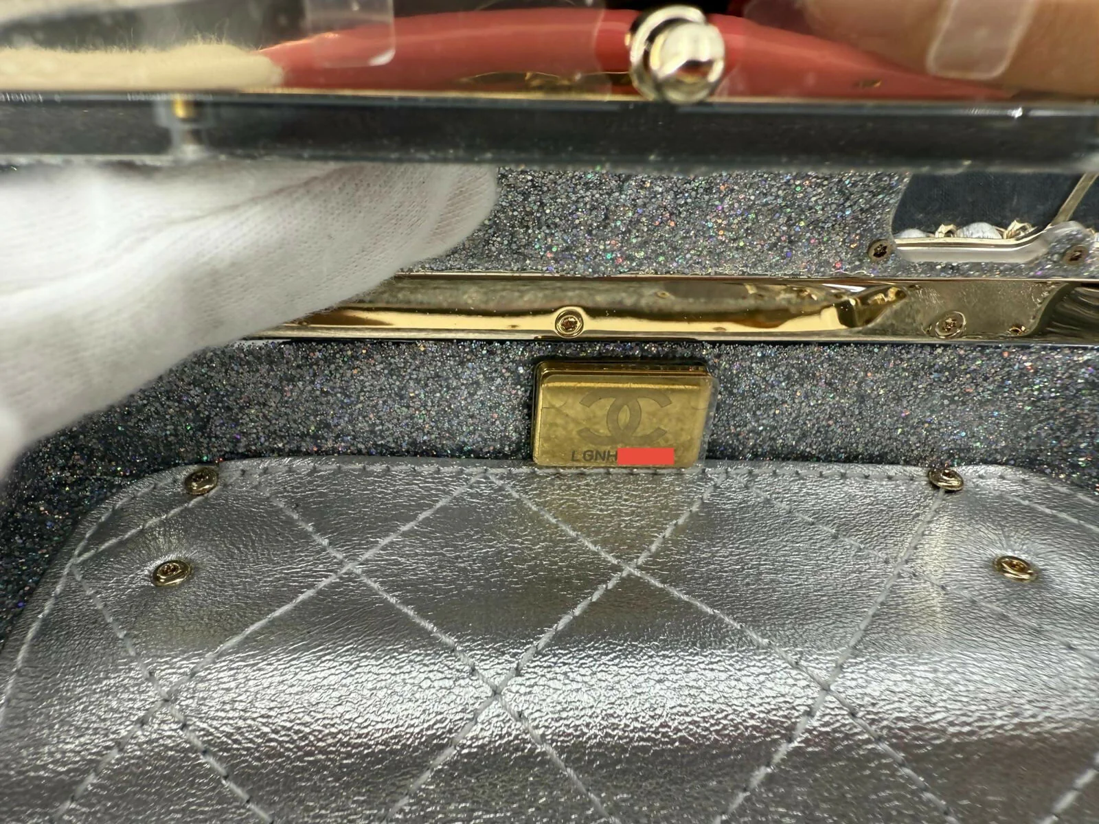 Chanel Cruise 24C Silver Glitter Lucite, Multicolor Rhinestone & Enamel Hollywood Mini Van Minaudière with Light Gold Hardware