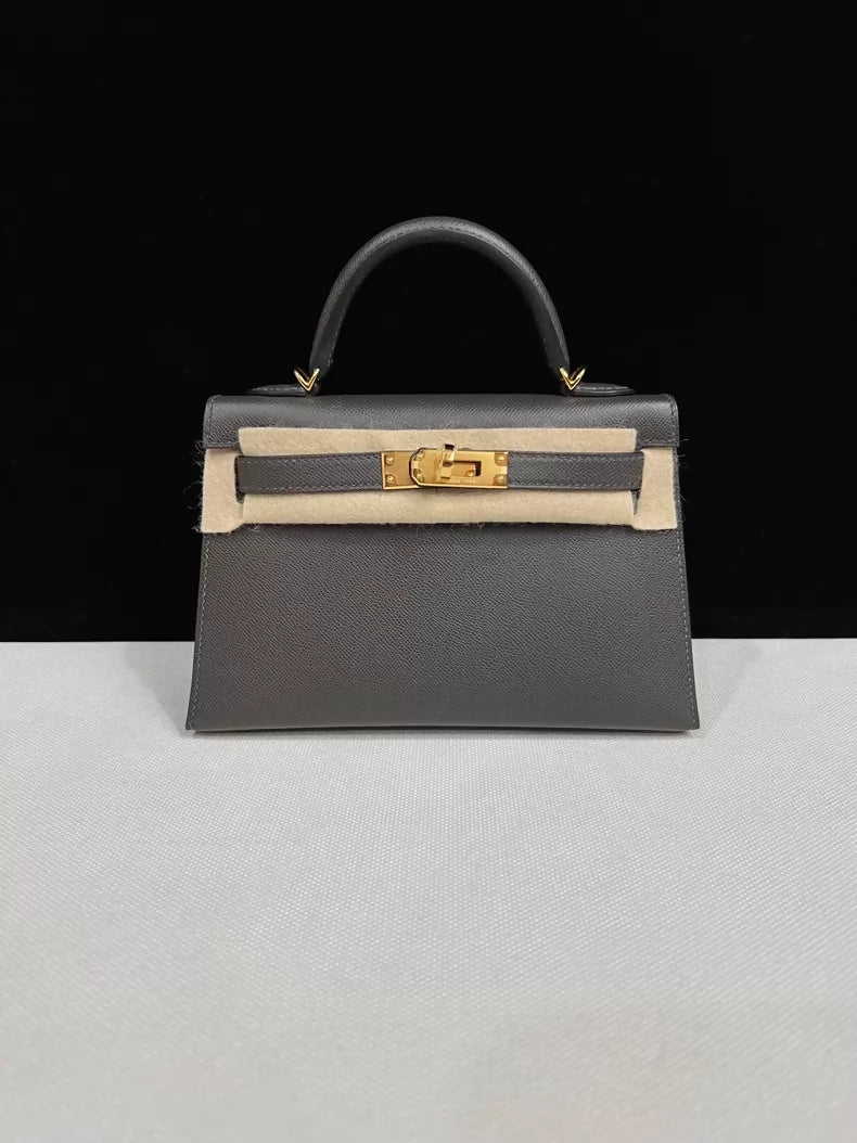 Hermes Mini Kelly 20 graphite grey Epsom leather Gold Hardware