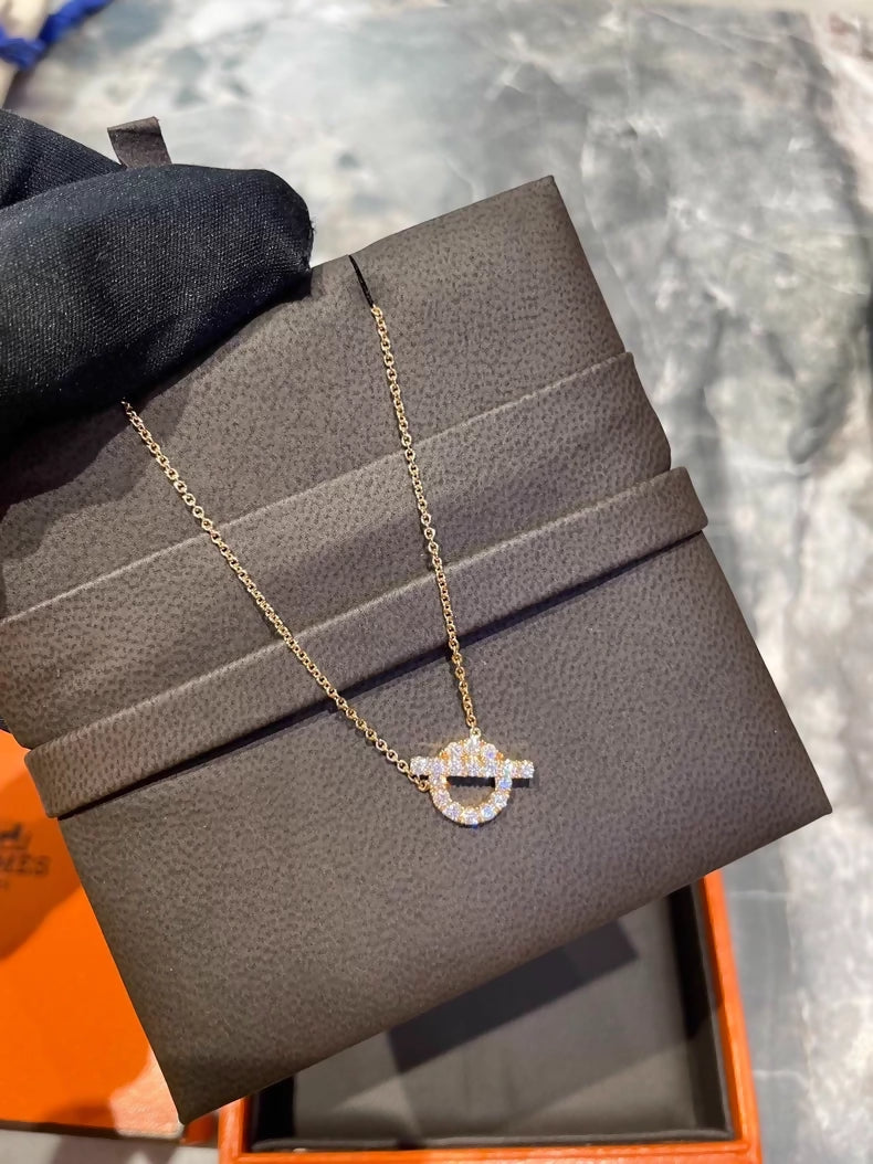 Hermes 18k Rose Gold Full Diamond Necklace