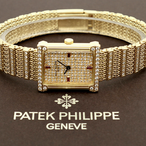 Patek Philippe Legreck 4633 Greek Goddess Original Diamond Full Pavé Vintage Womens Gold Watch 1980s