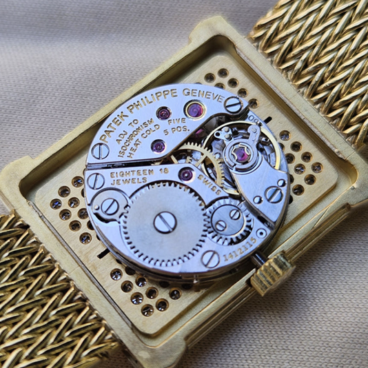 Patek Philippe Legreck 4633 Greek Goddess Original Diamond Full Pavé Vintage Womens Gold Watch 1980s