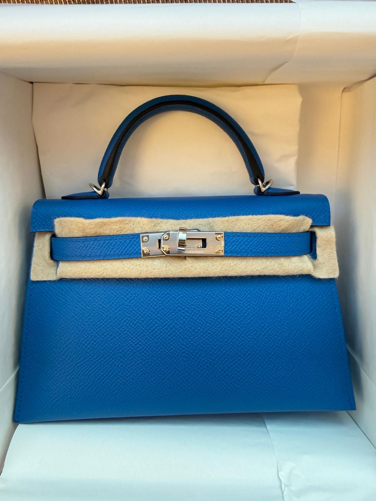 Hermes Mini Kelly 20 Bleu Zellige Epsom Palladium hardware