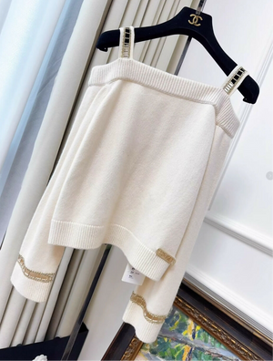 Chanel off-the-shoulder ecru knitted top