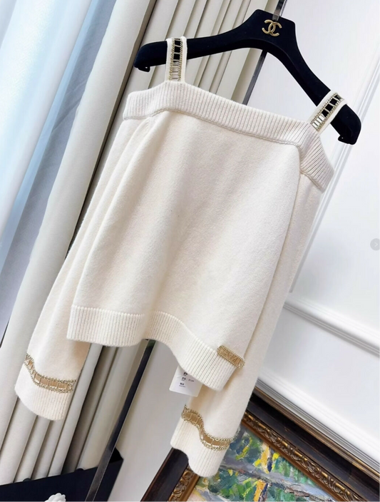 Chanel off-the-shoulder ecru knitted top