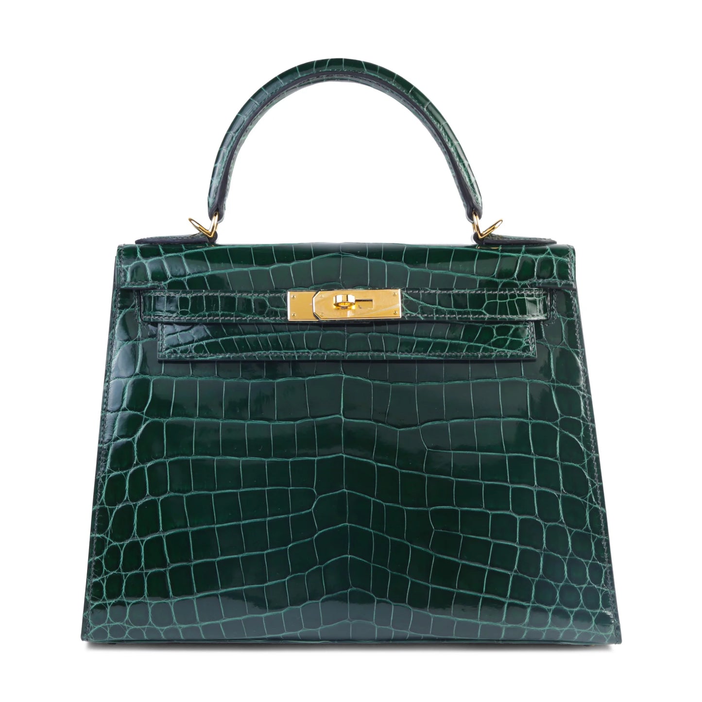 Hermes Kelly 28 Vert Fonce (67) Shiny Niloticus Crocodile Gold hardware