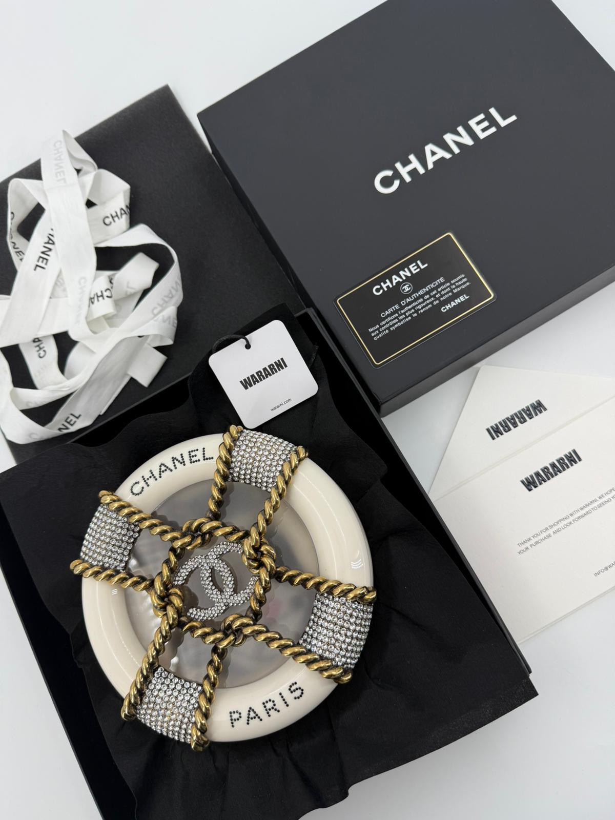 Chanel White Strass and Resin Nautical Wheel Minaudière Bronze Hardware, 2018 Métiers Dart
