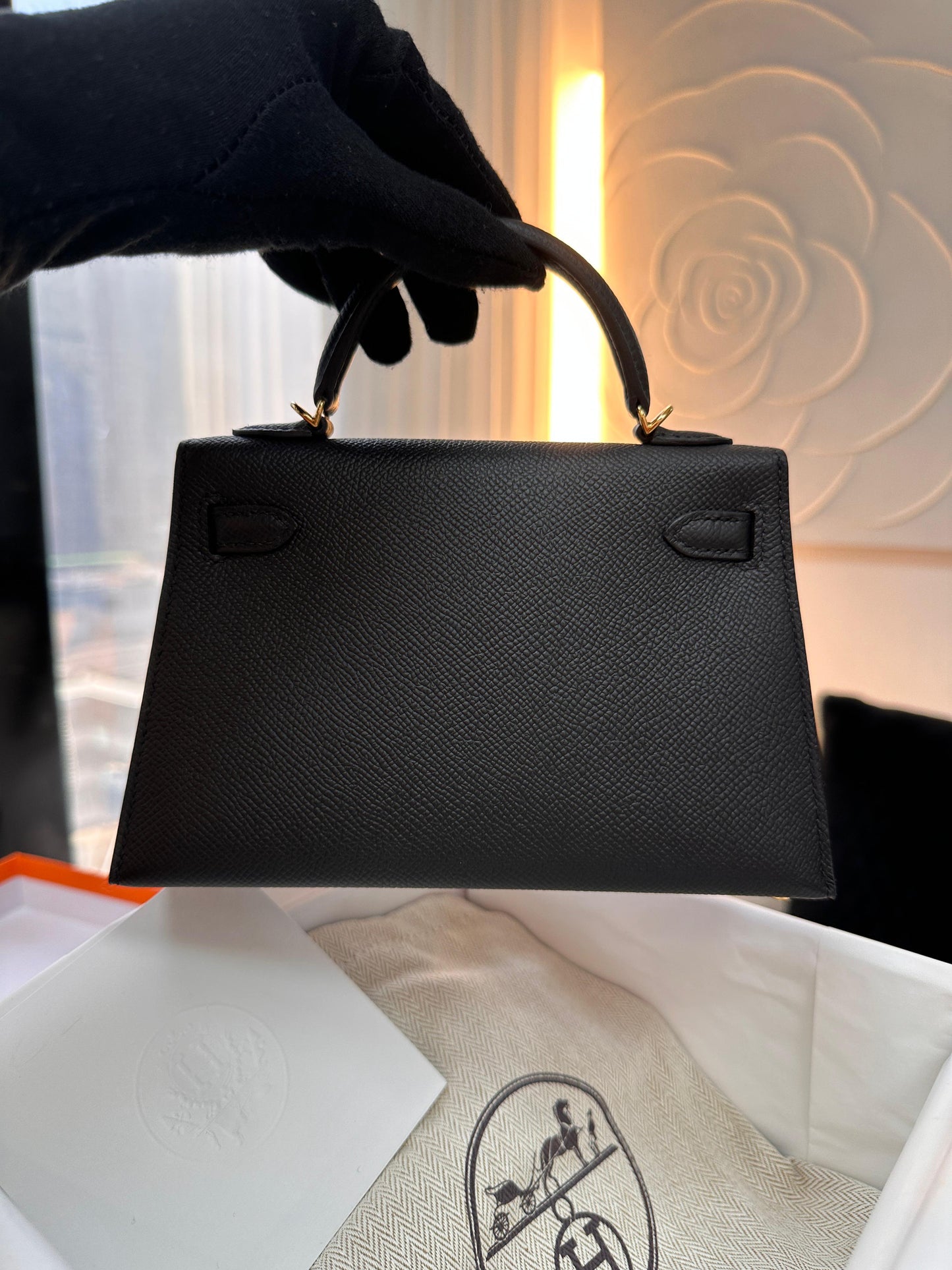 Hermès Kelly Black Epsom Mini Gold Hardware