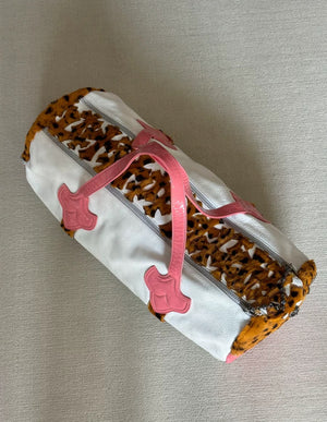 Chrome Hearts duffel bag white leather, pink handles bag with leopard cross patches