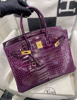 Hermès Birkin 35 N5 Cassis Violet shiny crocodile gold Hardware