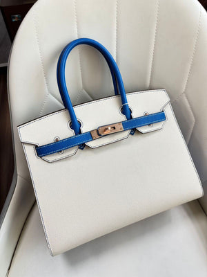 Hermes Birkin 30 Sellier HSS Craie / Bleu Electrique Epsom Rose gold hardware