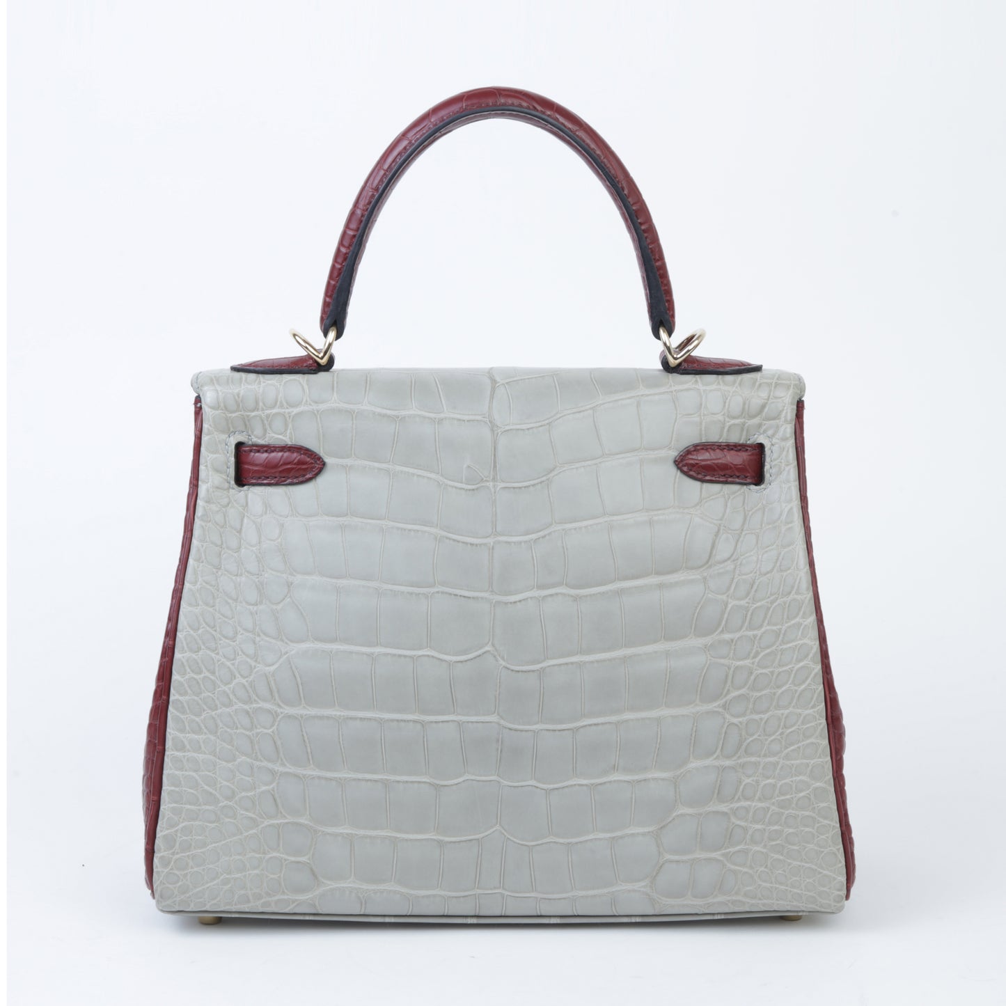 Hermes Kelly 25 Gris Perle Rouge H Matte Alligator Permabrass hardware