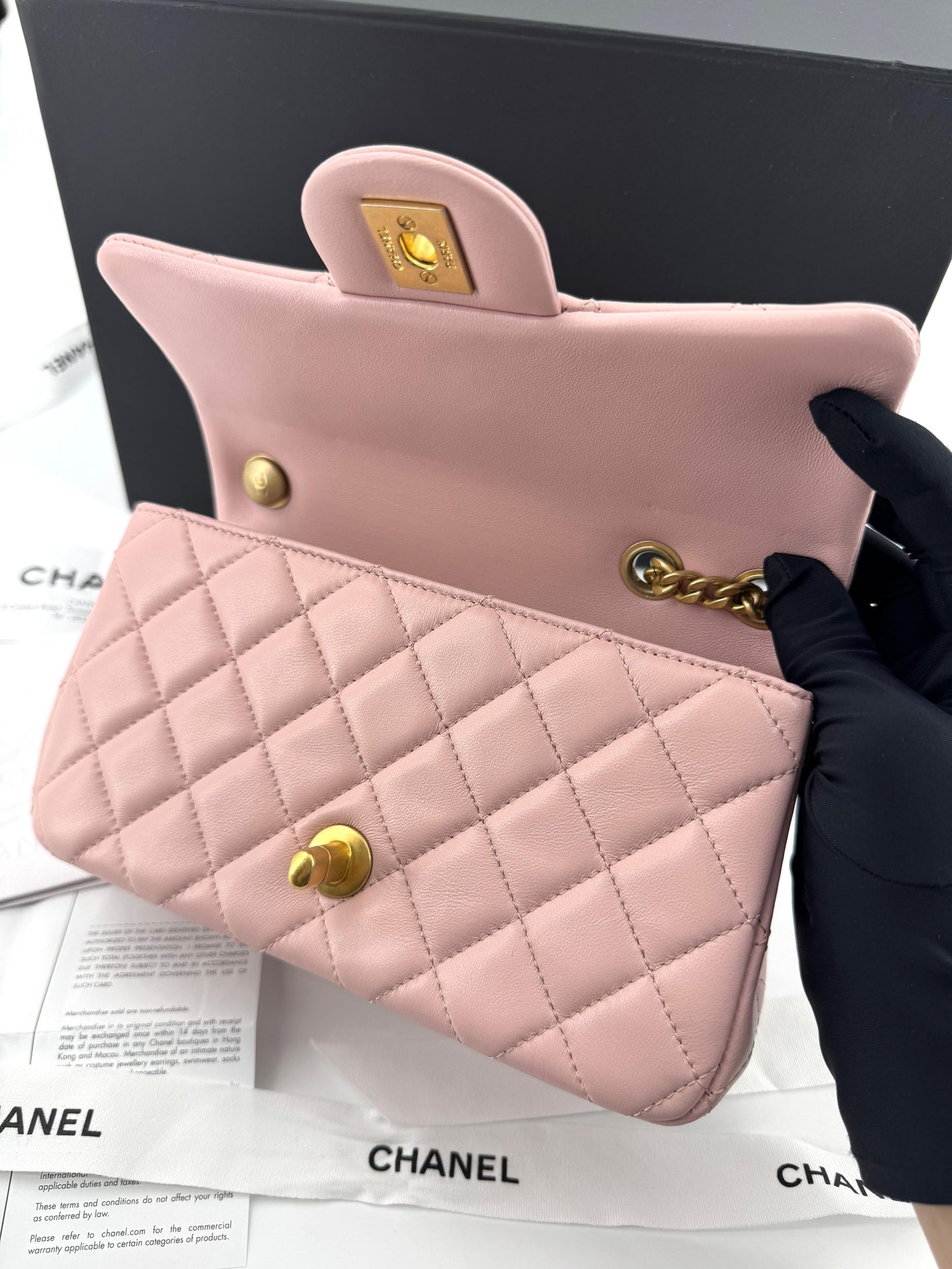 Chanel pink mini flap bag with gold hardware