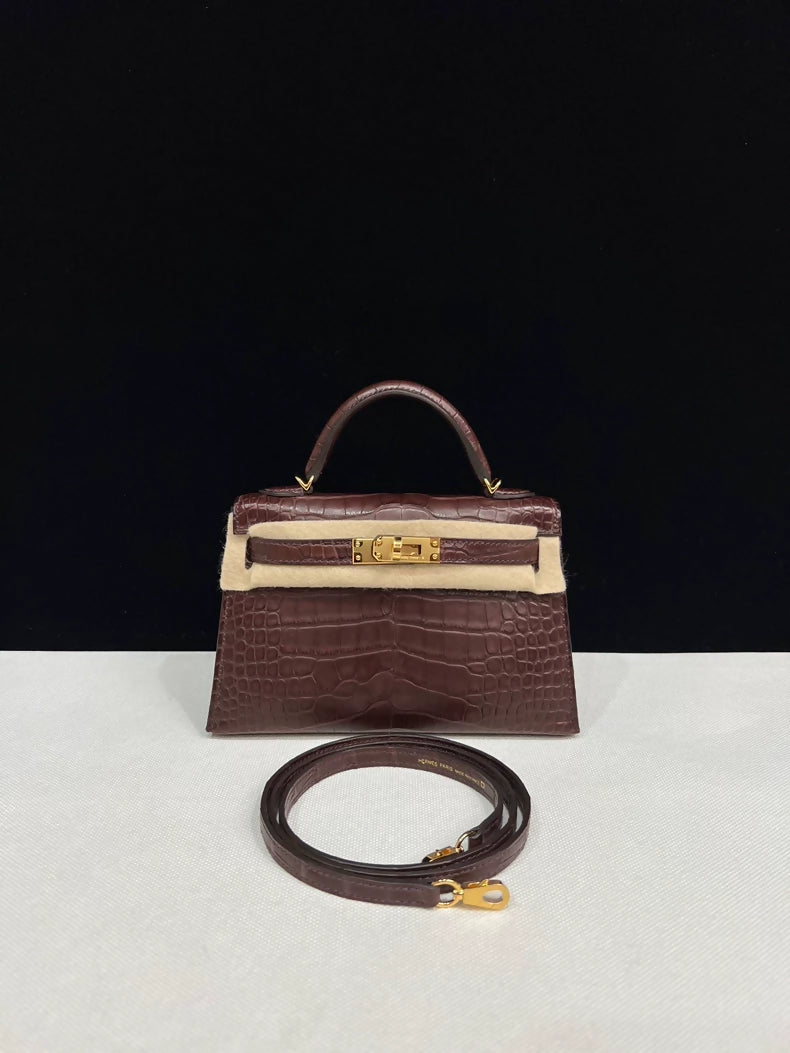 Hermes Mini Kelly 20 Havana Matte Alligator Gold Hardware