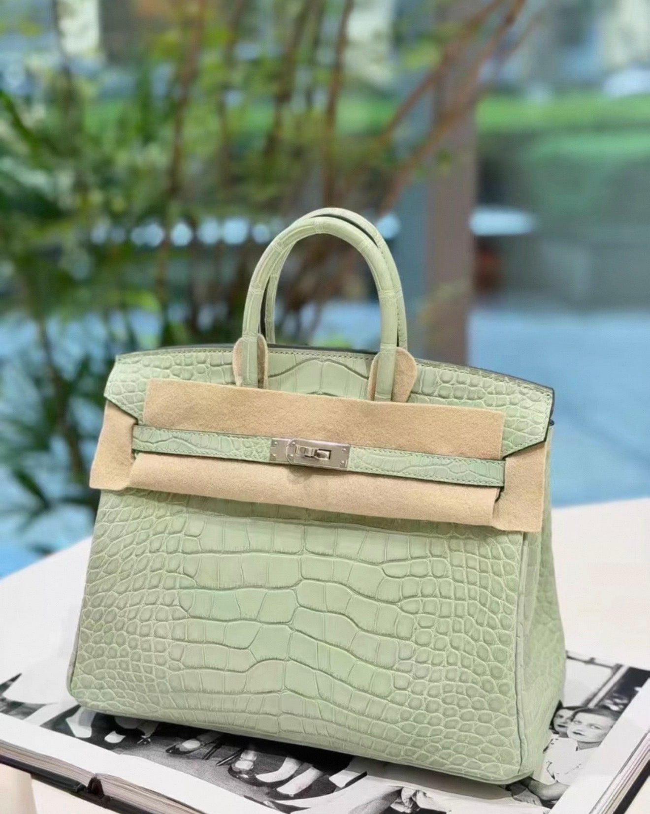 Hermès Birkin 25 6U Vert deau Crocodile Leather Palladium Hardware