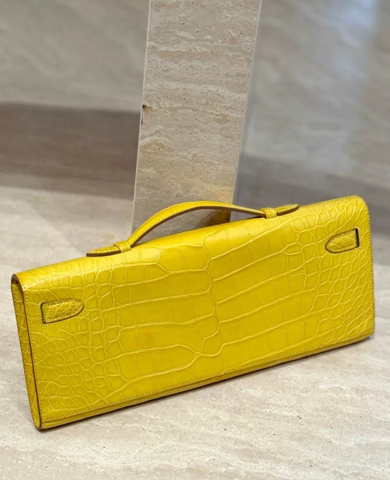 Hermès Kelly Cut hermes Marigold Yellow Matte alligator Leather Palladium hardware