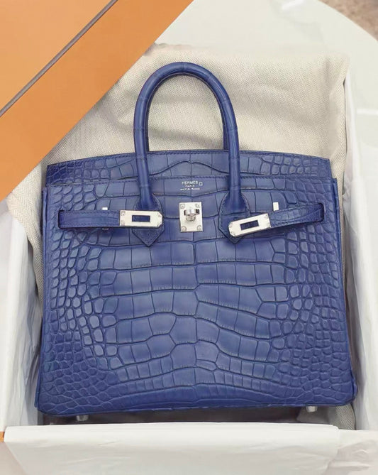 Hermès Birkin 25 Bleu Matte Alligator Palladium Hardware