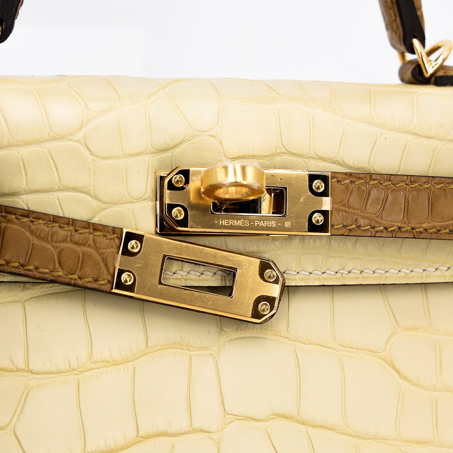 Hermes Mini Kelly 20 Kraft Vanille Matte Alligator Gold hardware