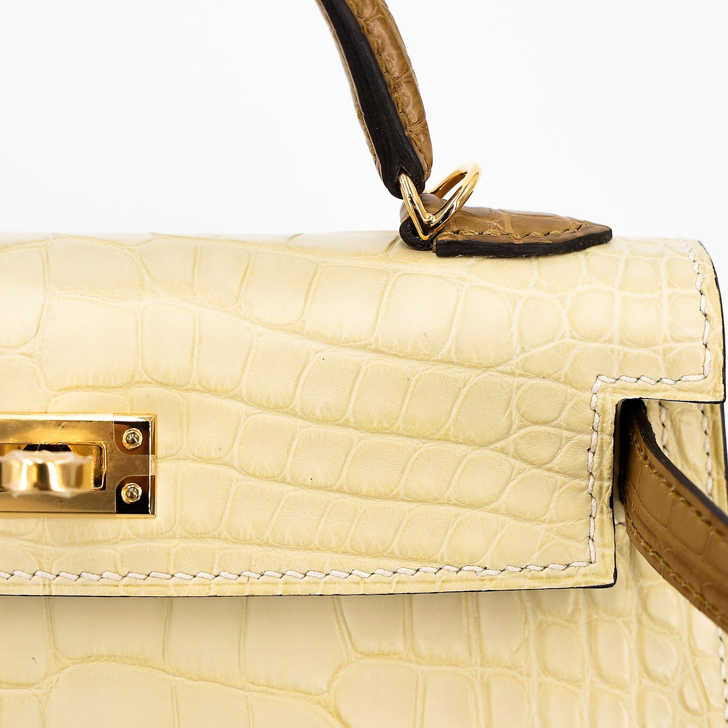 Hermes Mini Kelly 20 Kraft Vanille Matte Alligator Gold hardware