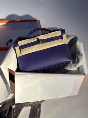 Hermes Kelly Pochette Purple Swift Palladium hardware