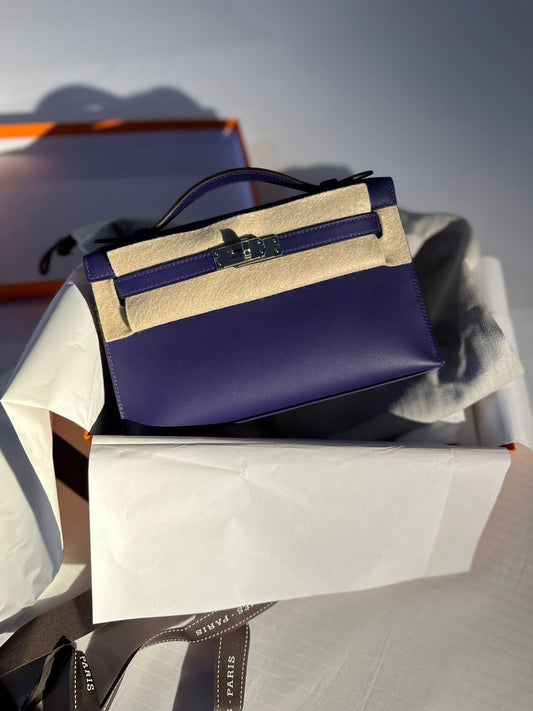 Hermes Kelly Pochette Purple Swift Palladium hardware