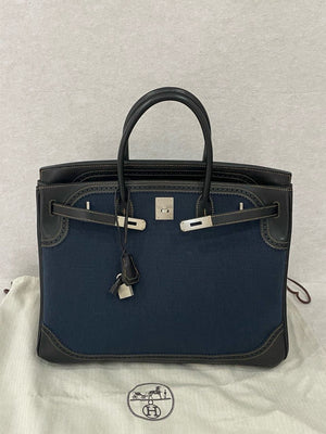 Hermes Birkin 40 Ghillies Black Swift / Denim Palladium hardware