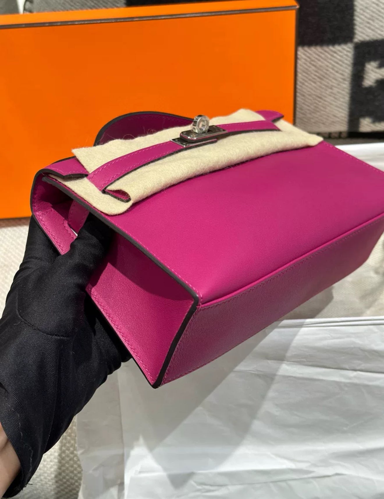 HERMÈS Kelly Pochette Rose Purple Swift Palladium hardware