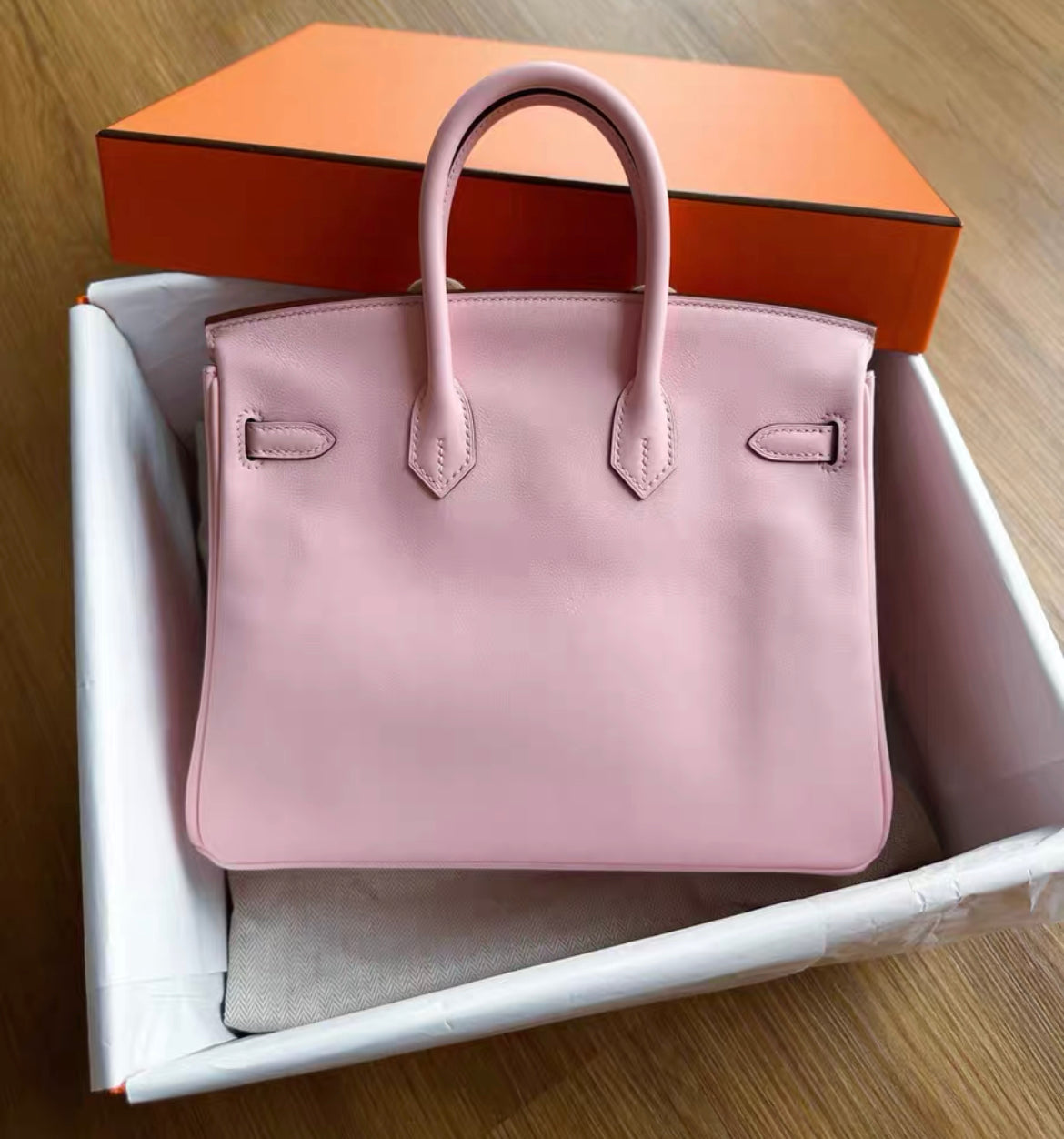 Hermes Birkin 25 Rose Sakura Pink Swift Palladium Hardware Handbag
