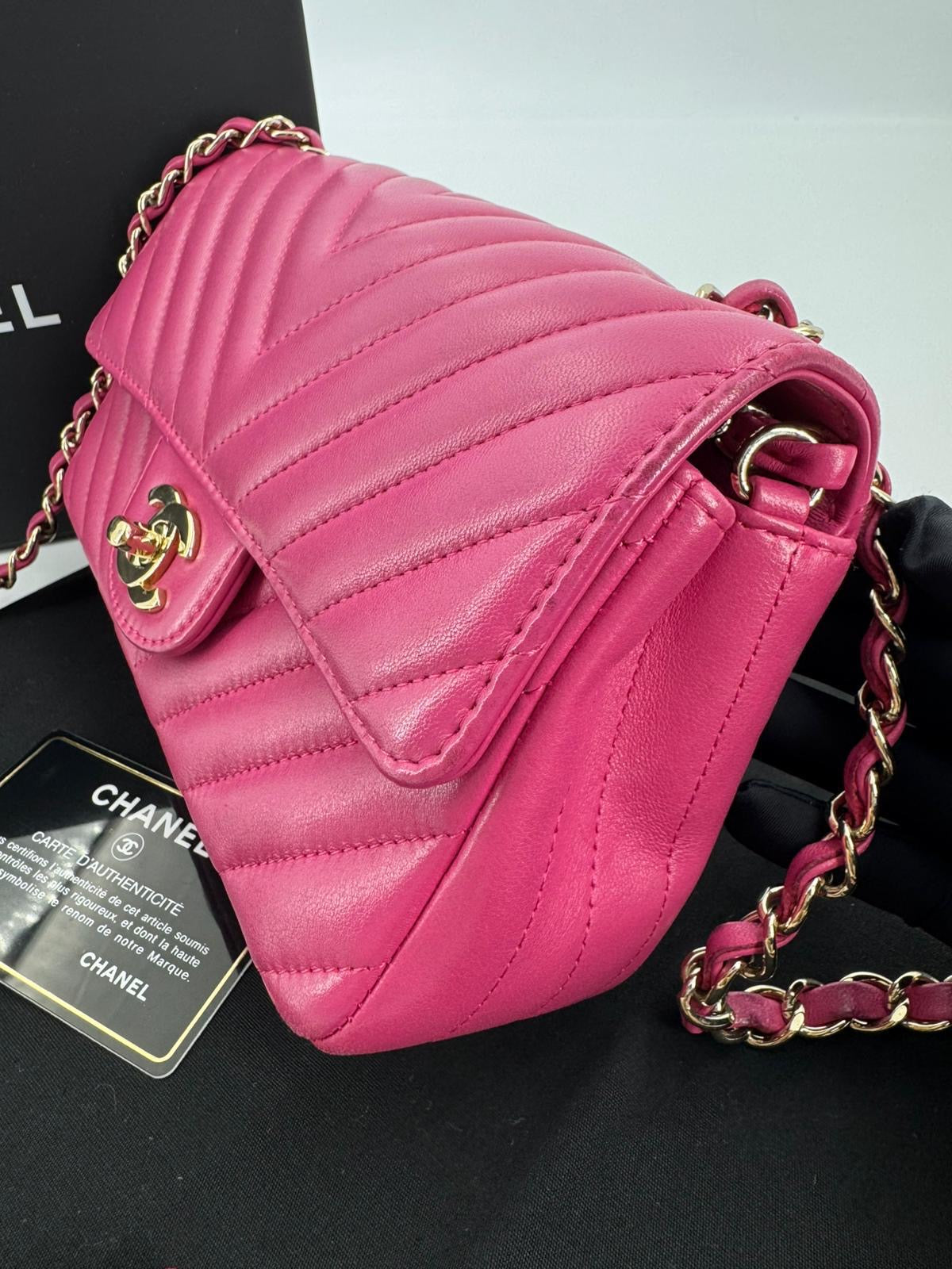 Chanel pink Lambskin Chevron Quilted Medium Double Flap