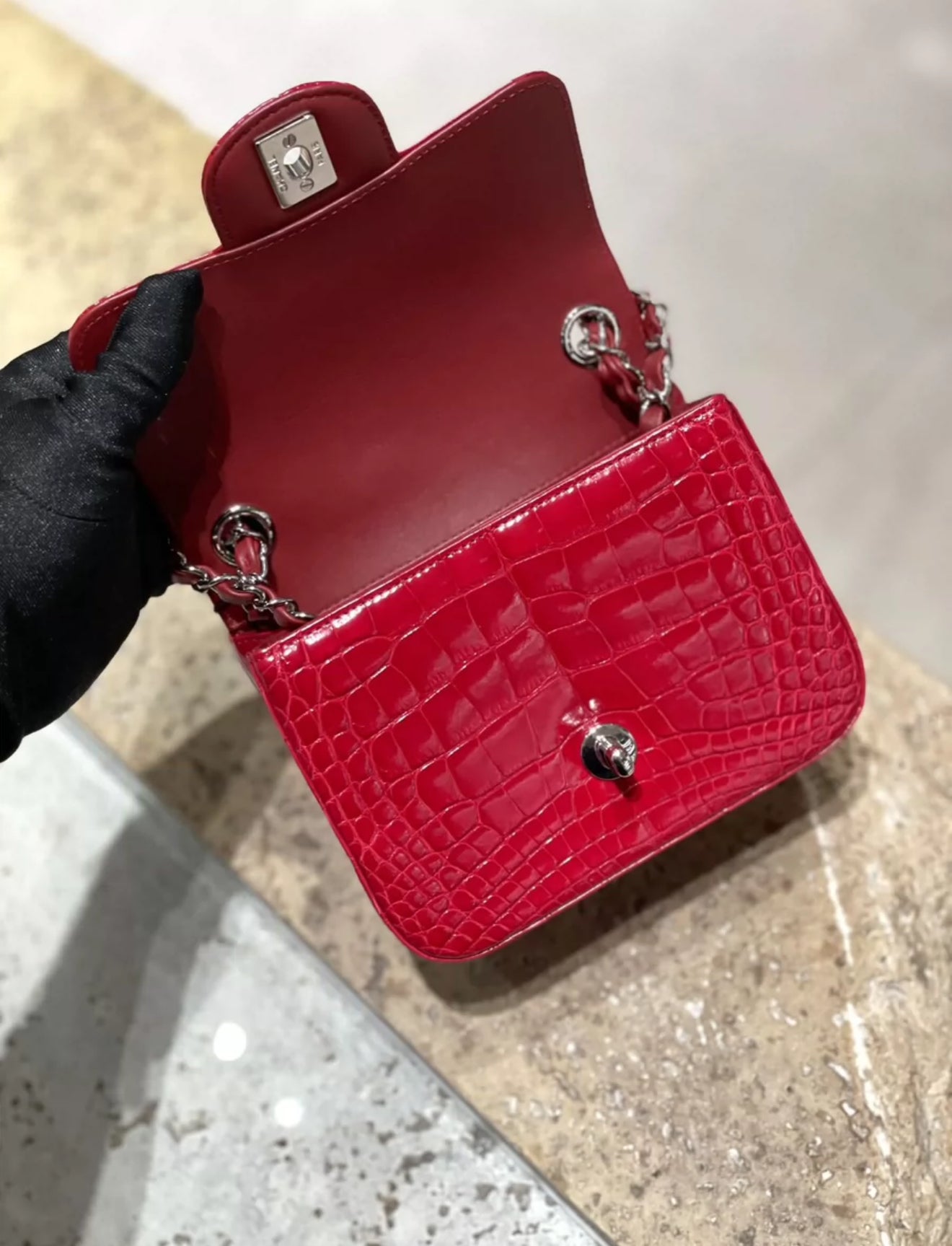 Chanel Red Crocodile mini square bag