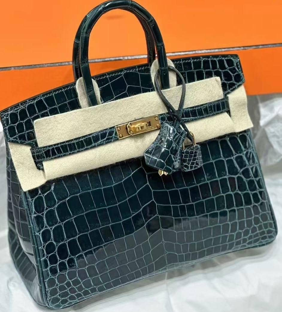 Hermes Birkin 25 Vert Cypress Shiny Niloticus Gold hardware