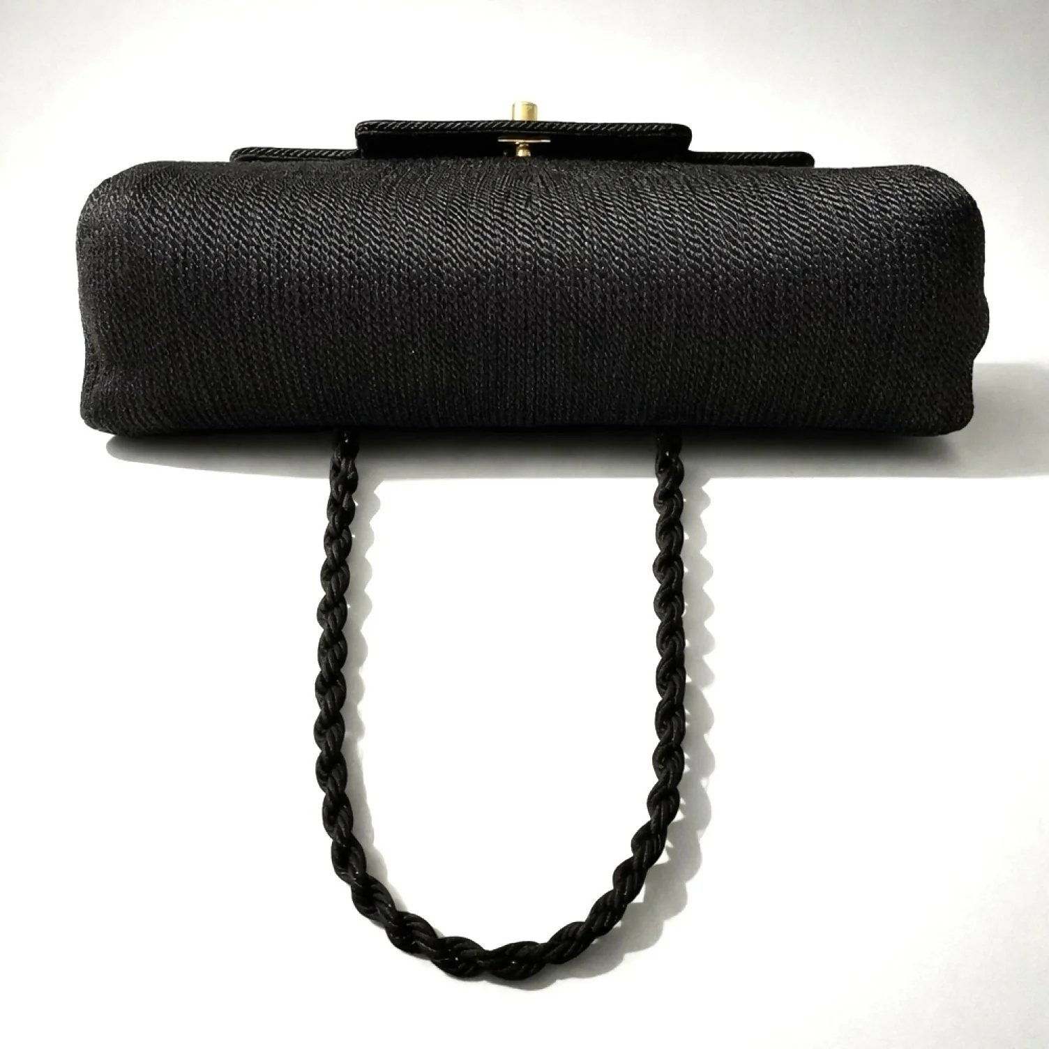 Rare Chanel 1997 Vintage Kelly Black Silk Rope Braided Flap Bag 24K Gold Hardware