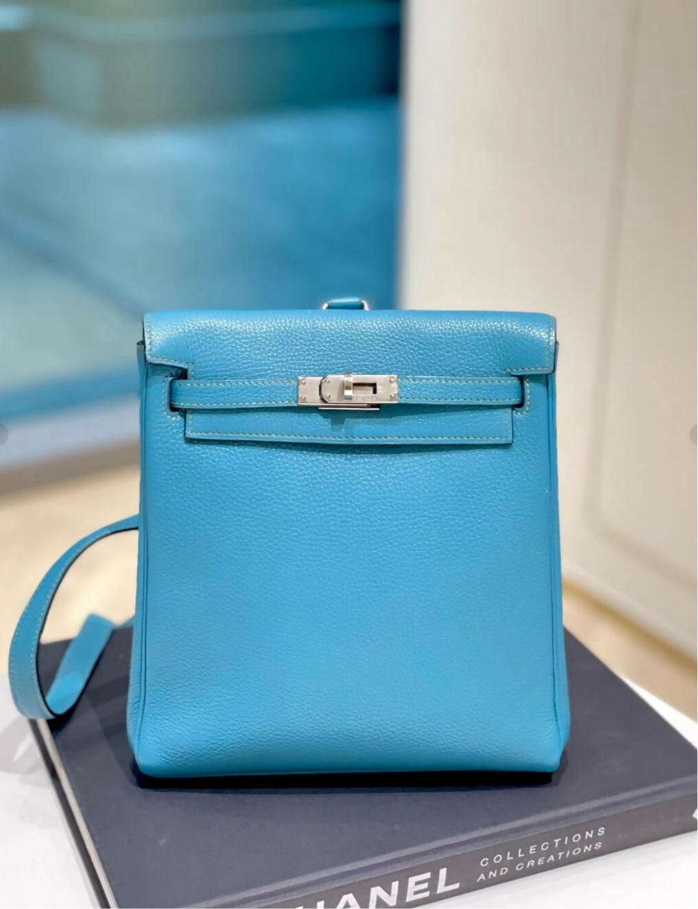 Hermes Kelly Ado Denim Blue Leather Palladium Hardware