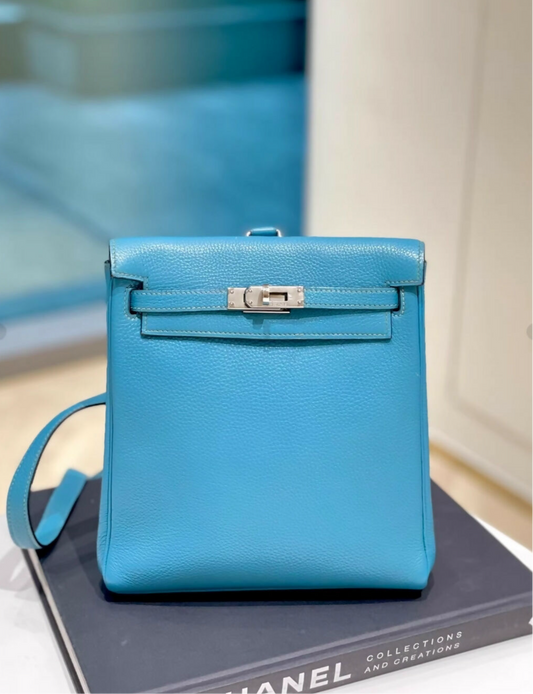 Hermes Kelly Ado Denim Blue Leather Palladium Hardware