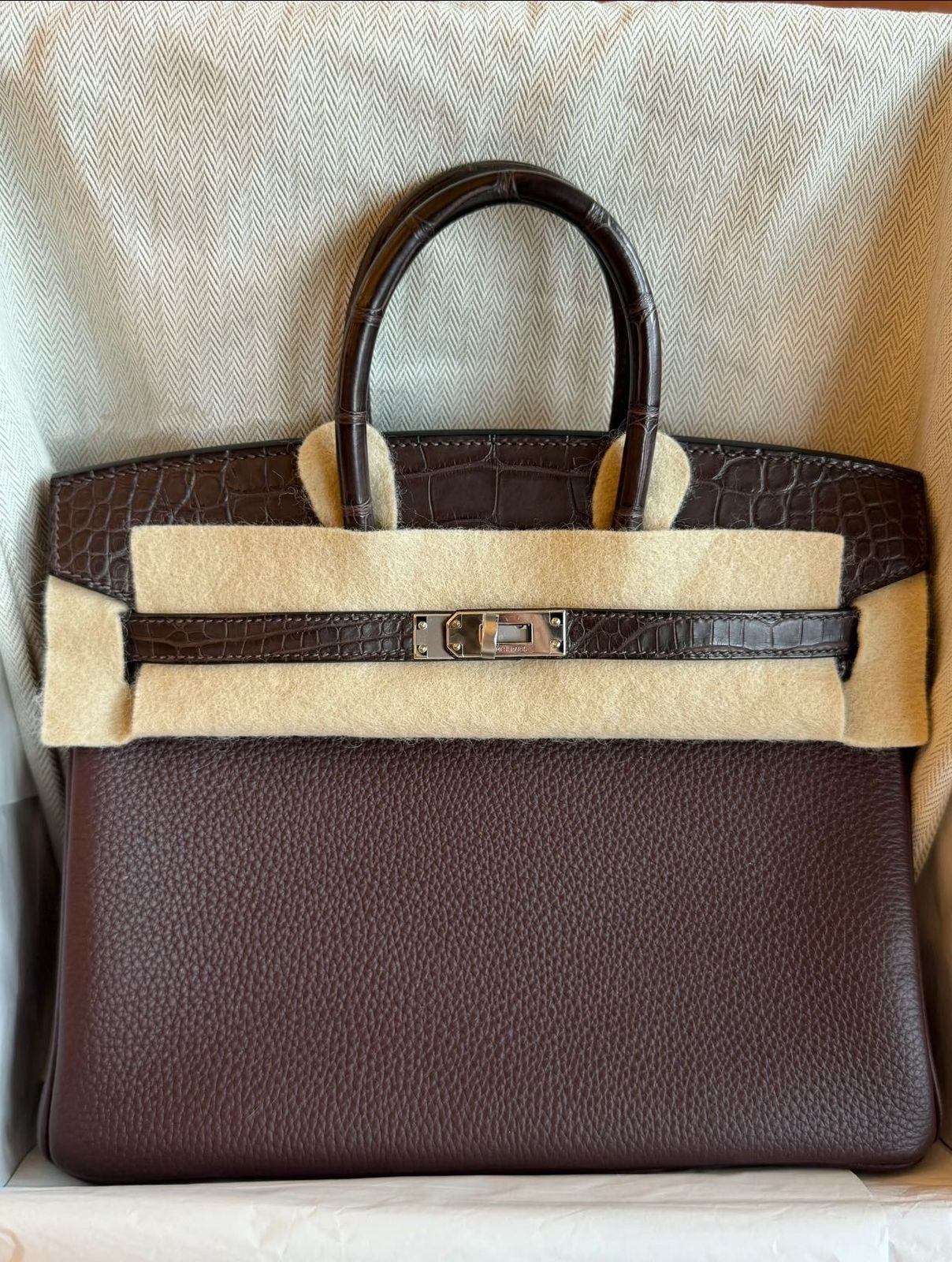 Hermès Birkin 25 Touch Ebene Matte Alligator Rouge Sellier Togo leather palladium hardware