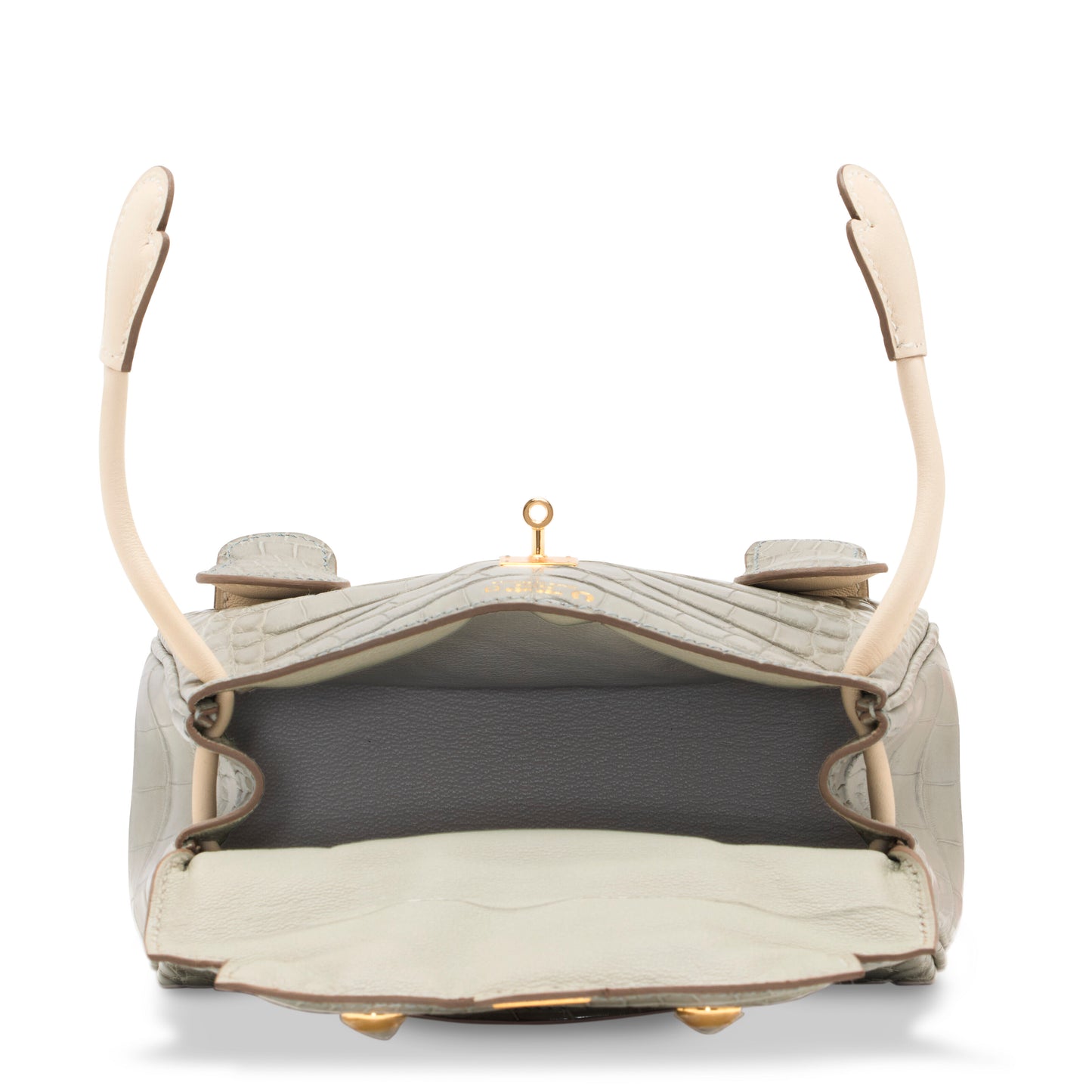 Hermes Kelly Doll Quelle Idole Gris Perle Matte Alligator  Craie Swift Leather with Gold Hardware