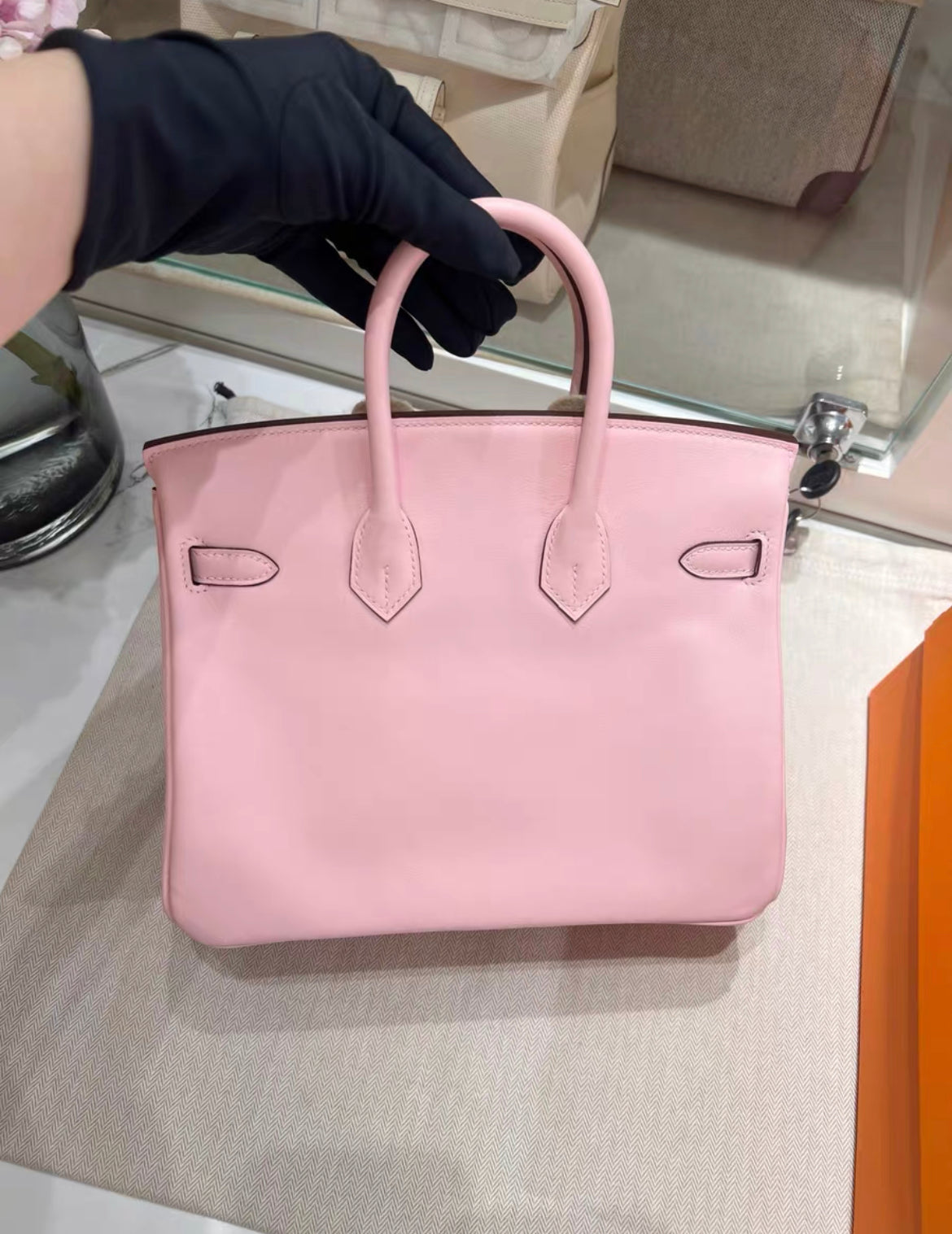 Hermes Birkin 25 Rose Sakura Pink Swift Palladium Hardware Handbag