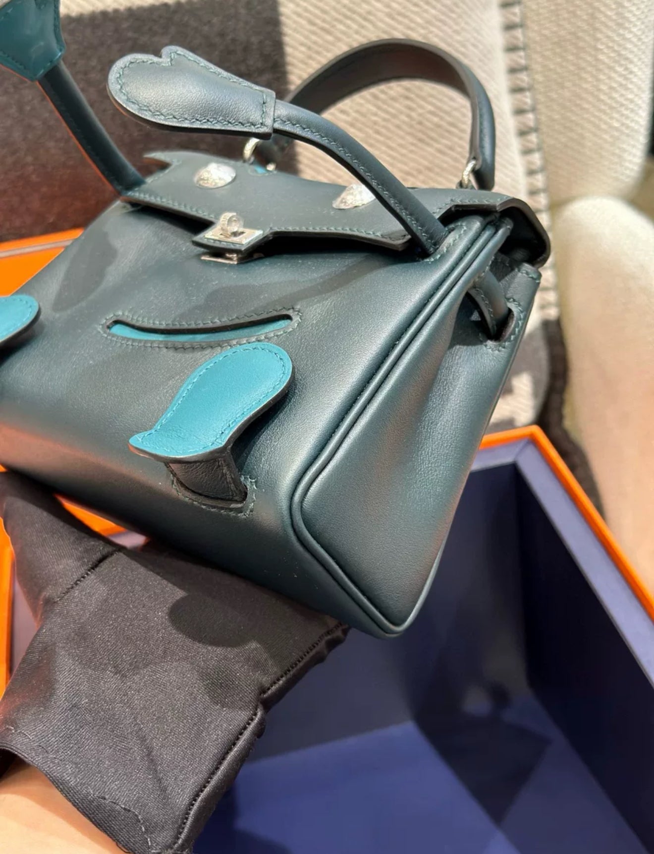 Hermes kelly doll Green Cypress Swift leather with Palladium Hardware