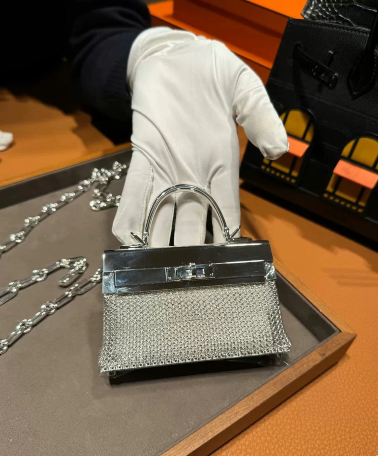 RARE HERMÈS MINI KELLY STERLING SILVER KELLYMORPHOSE SAC BIJOU DARGENT