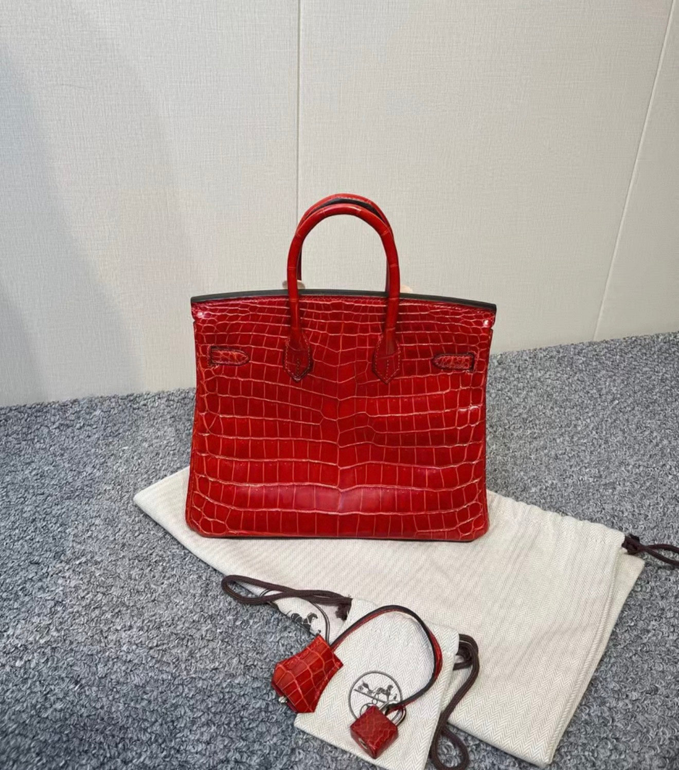 Hermes Birkin 25 Rouge H shiny crocodile leather palladium hardware