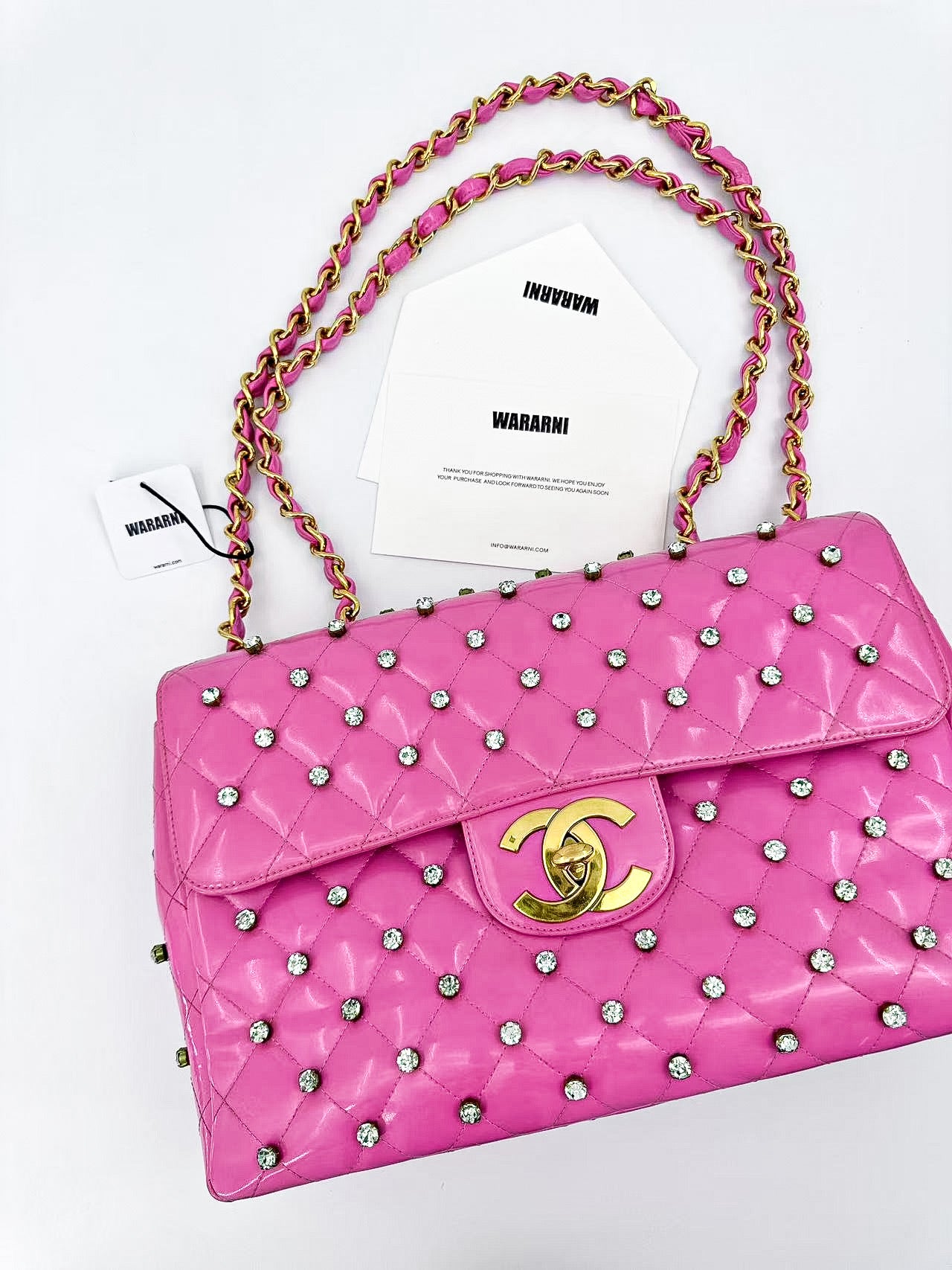Chanel Vintage Spring-Summer 1995 “Barbie Collection” Flap Bag Pink Quilted Leather with Crystal Embellishments – Gold Hardware. Collectibe and Super Rare