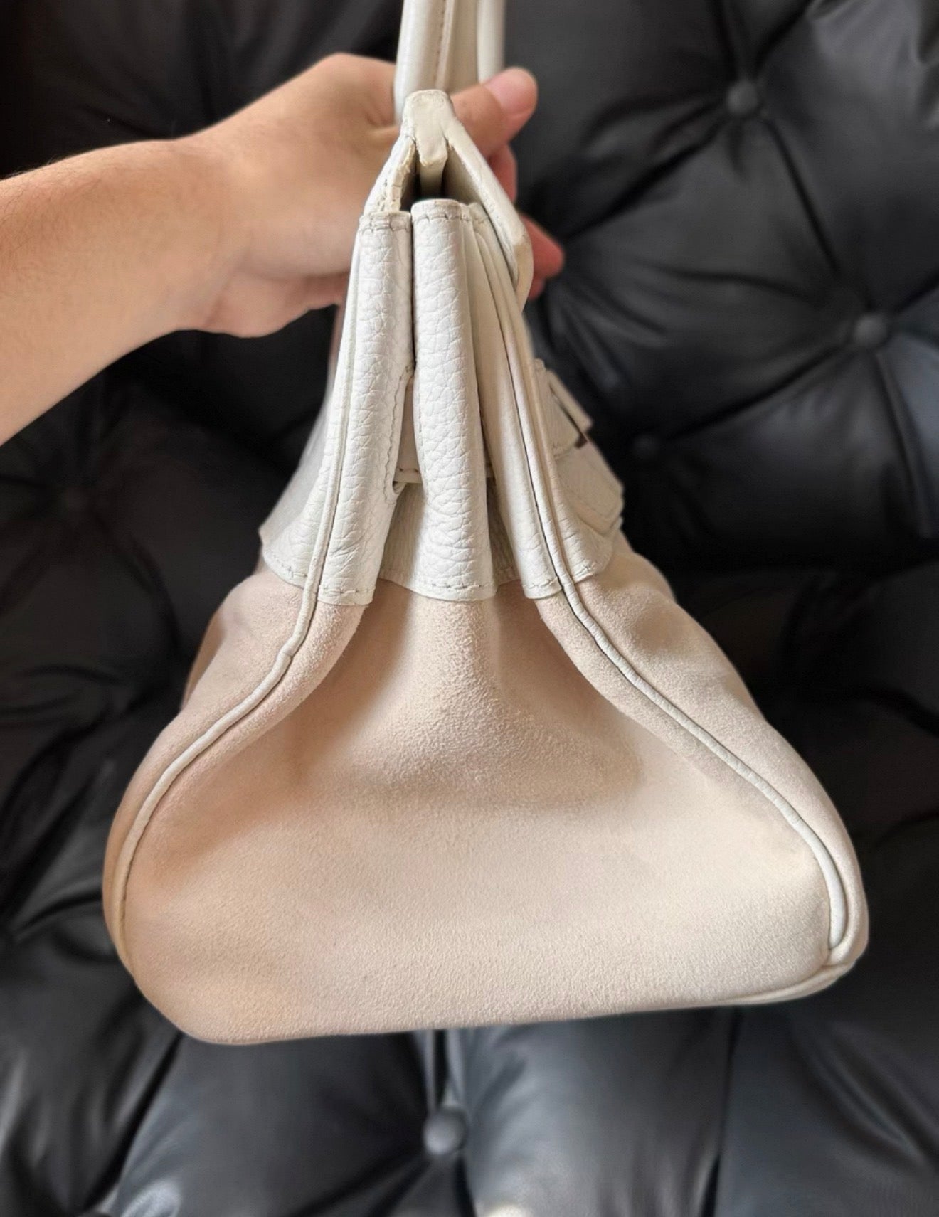 Hermes Birkin Shoulder 42 Cream White leather  Doblis suede with palladium hardware