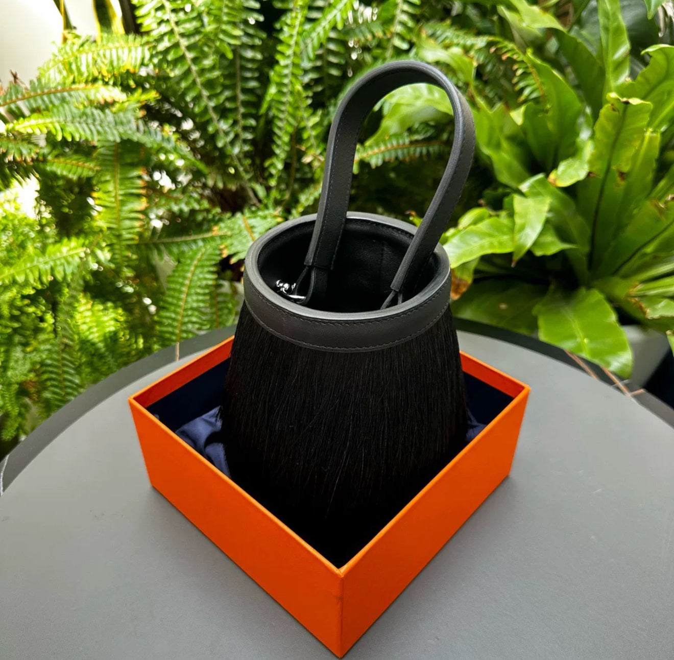 Hermès Black Evercalf and Horsehair Toupet