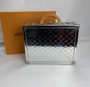 LOUIS VUITTON Silver Mirror Monogram Vinyl  Vachetta Leather Cotteville 40