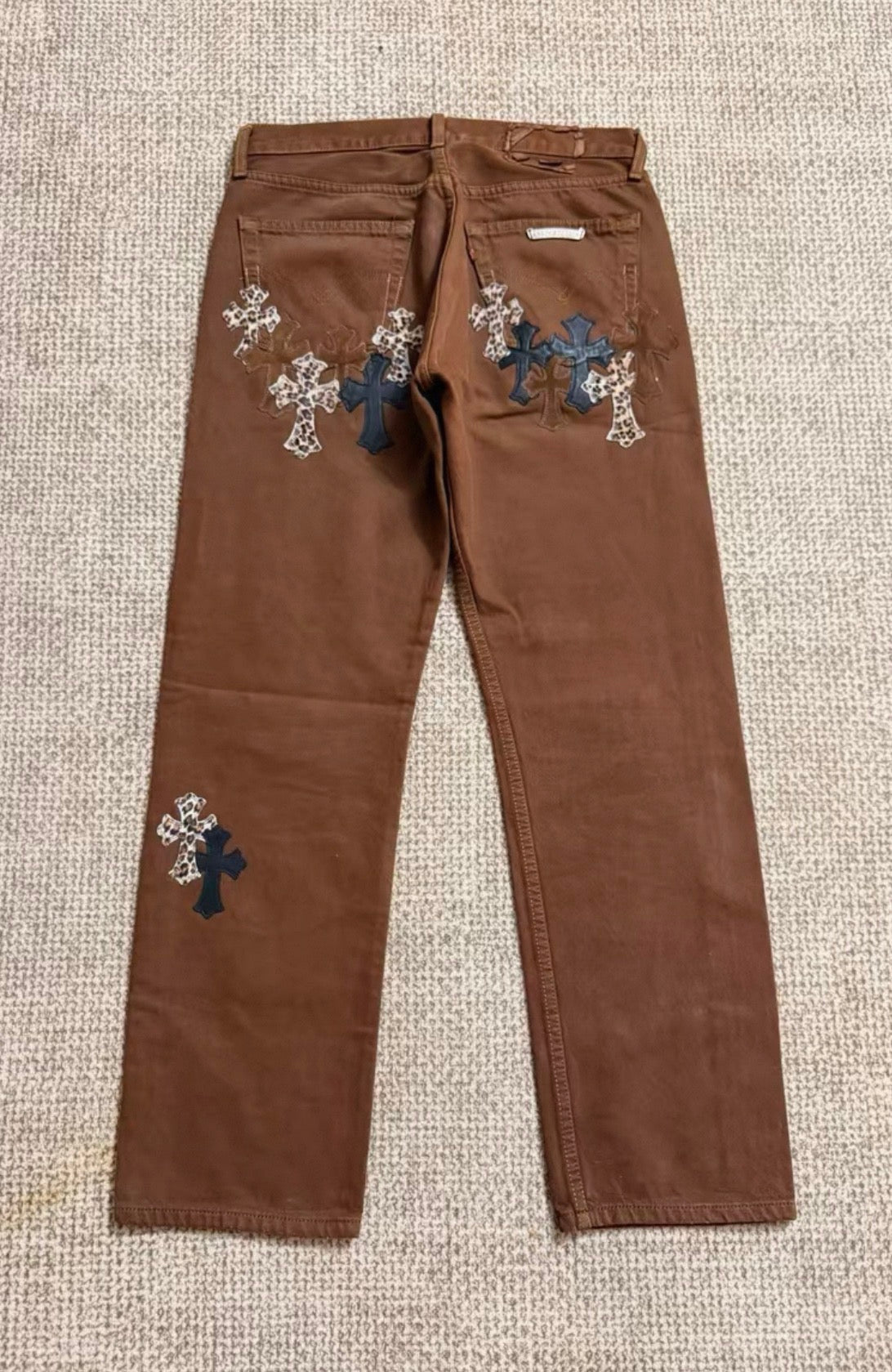 Chrome Hearts 501 Sole Brown Leopard Print Jeans