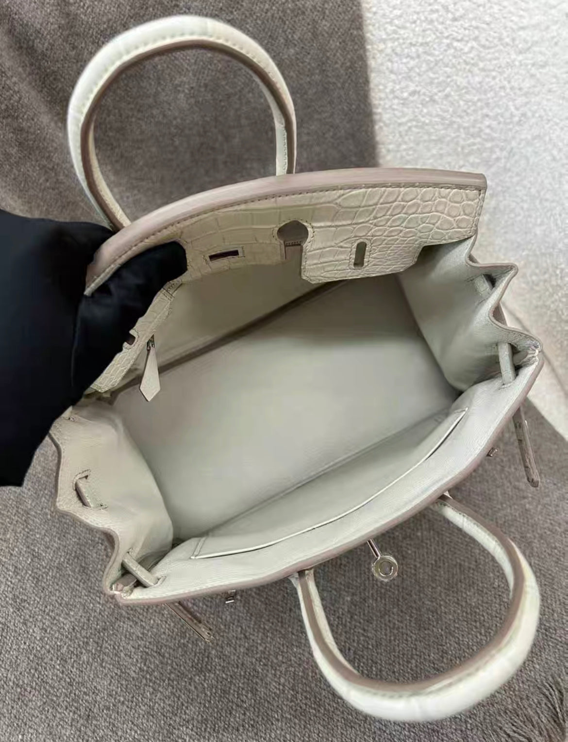 HERMÈS Birkin 25 Touch Beton (8L) Togo Matte Alligator Palladium hardware