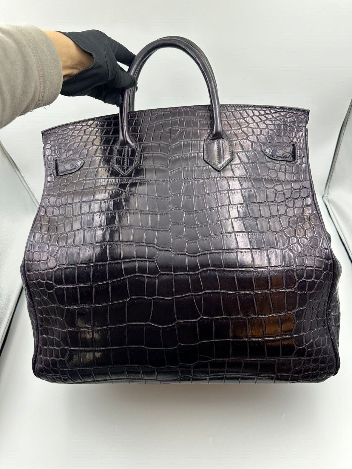 Hermes Birkin HAC 40 Prunoir Matte Crocodile leather palladium hardware