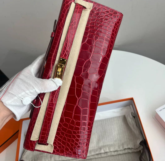 Hermes Kelly Cut Red Alligator Leather Gold Hardware