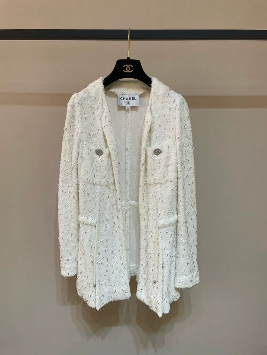 Chanel Spring/Summer runway beaded white long coat