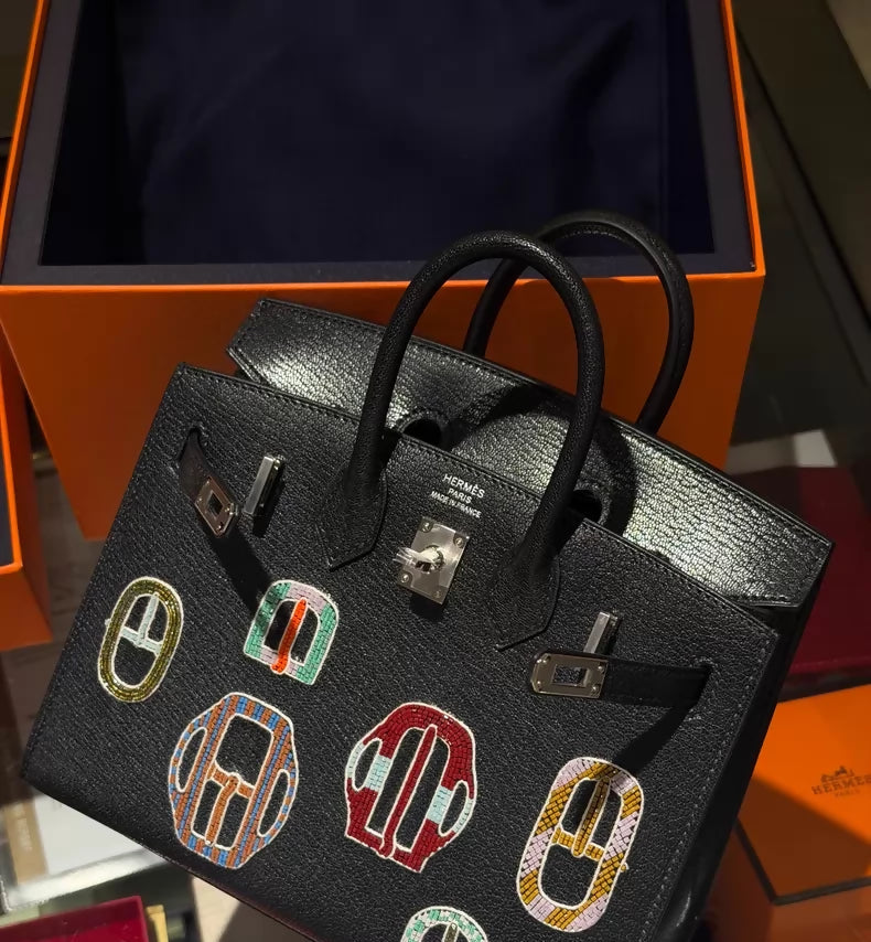 Hermes Birkin 20 Sellier Bouclerie Moderne Black Chèvre Palladium Hardware