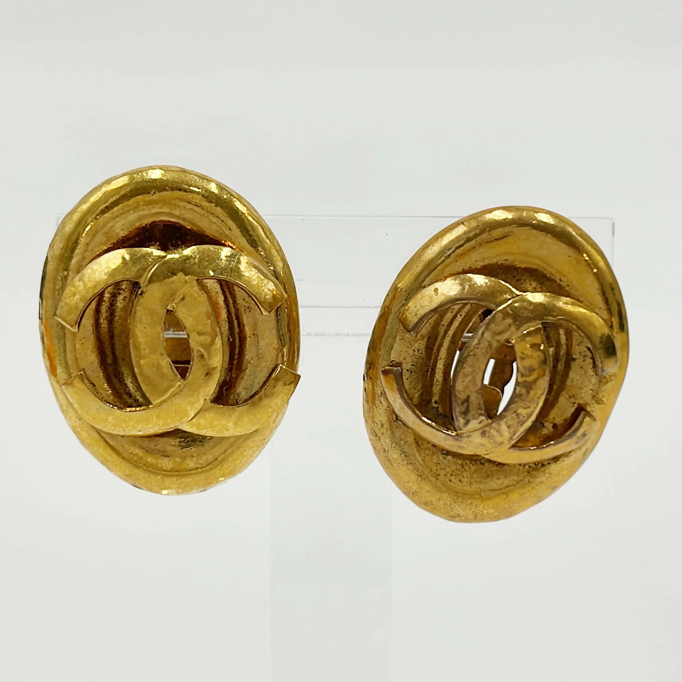 Chanel Vintage Gold Plated Oval Coco Mark Clip-on Earrings